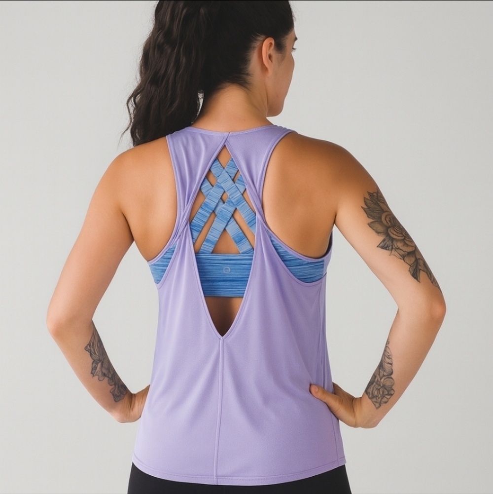 Lululemon Ready & Go Tank Top sz 6 Lilac Wave Twist Kayak Blue